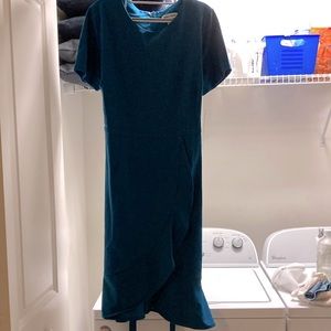 DARK BLUE MIDI RUFFLE DRESS WITH TIE. NEVER WORN. TAGS. Size 16